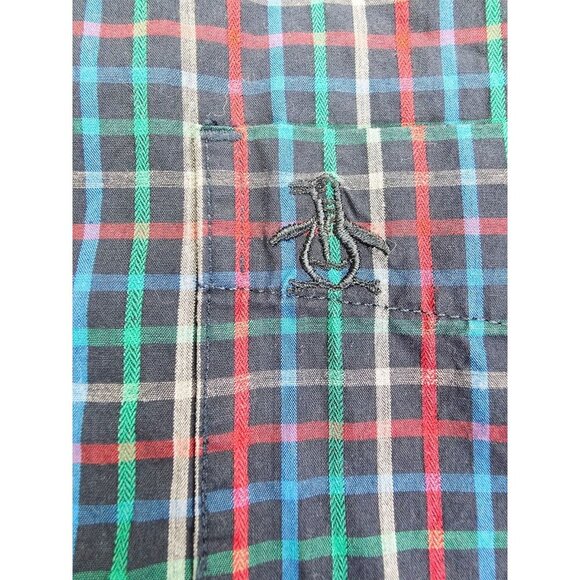 Penguin Heritage Slim Fit Large Mens Black Multi Check Embroidered Logo Shirt - Picture 7 of 9